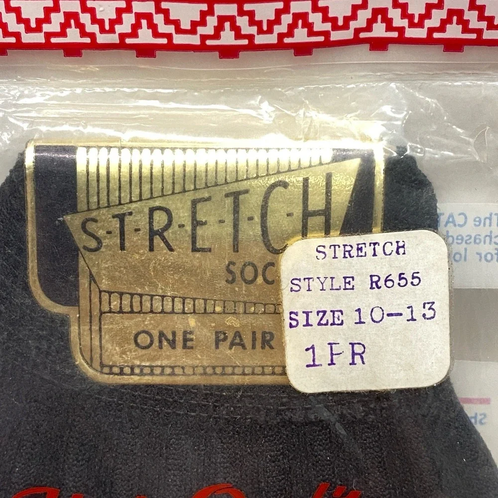 NOS Catawba Hosiery Stretch Socks Black One Pair 100% Nylon 9.5 to 13 USA Sealed